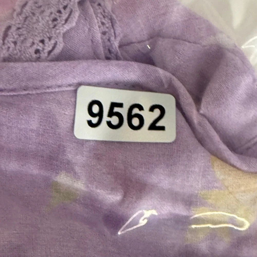 Spell Purple Floral Ruffle V-Neck Blouse Boho Puff Sleeve Top Medium 9562
